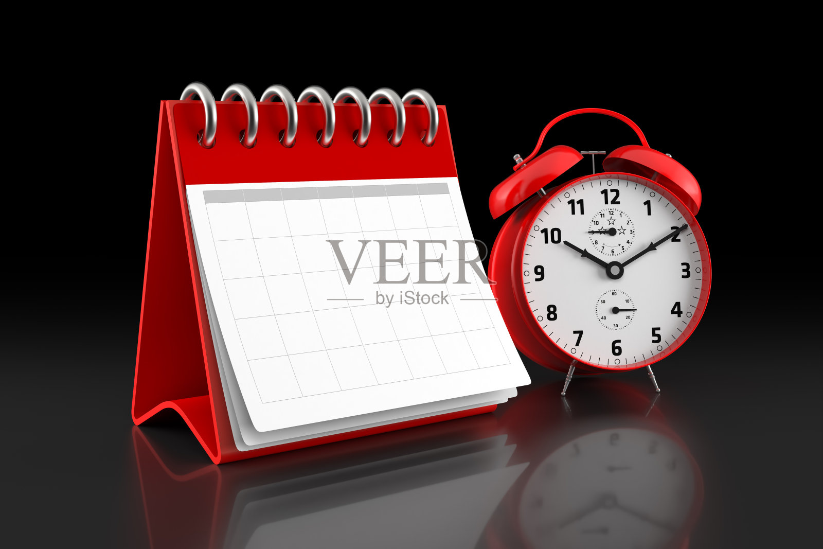 日历概念与经典办公时钟。3d渲染照片摄影图片