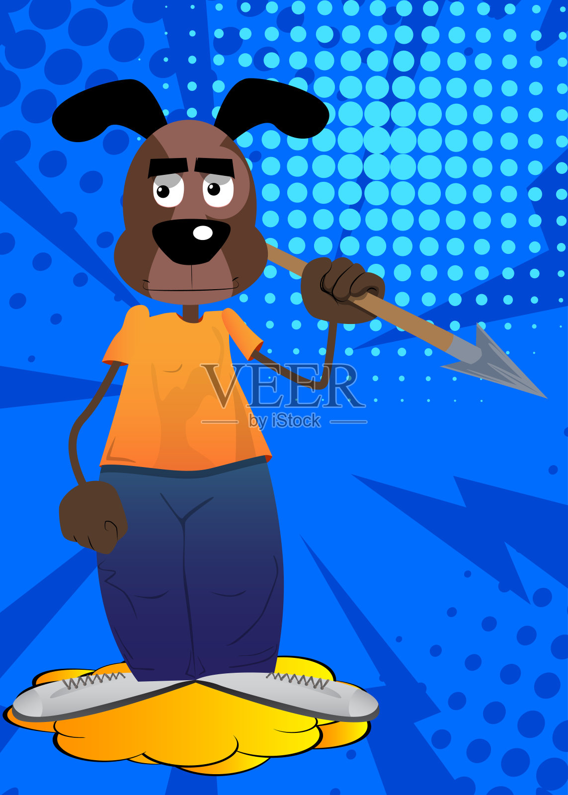 狗手里拿着长矛。插画图片素材