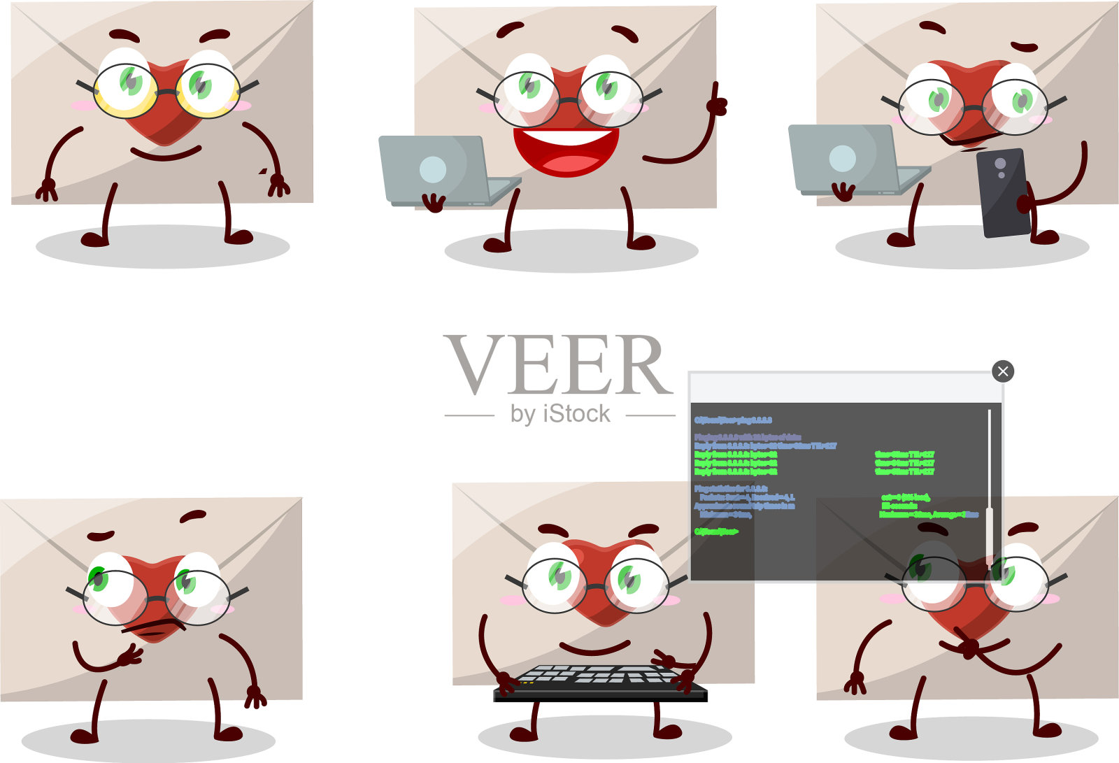 爱信封程序员可爱的卡通人物插画图片素材