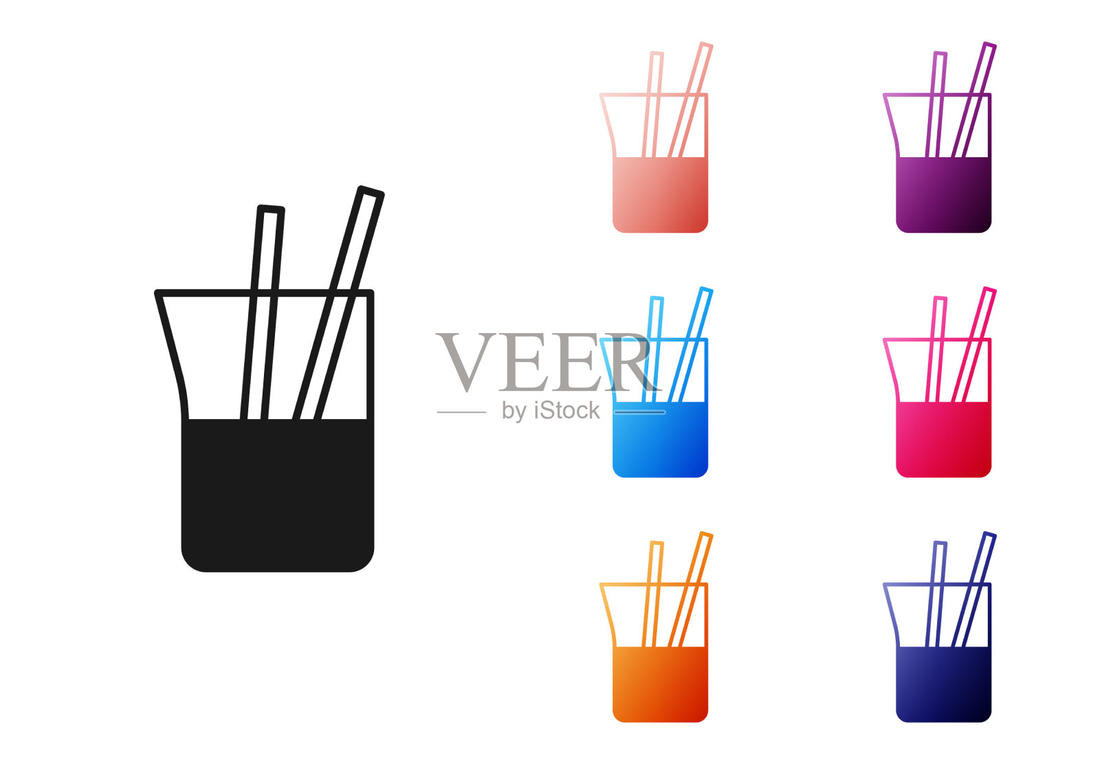 黑色实验室玻璃器皿或烧杯图标孤立插画图片素材