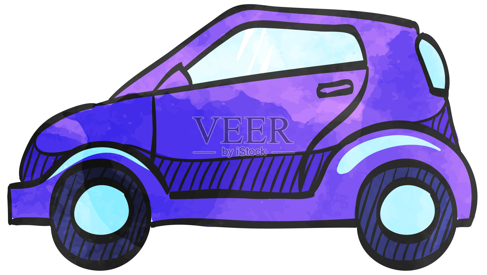 水彩风格图标绿色汽车插画图片素材