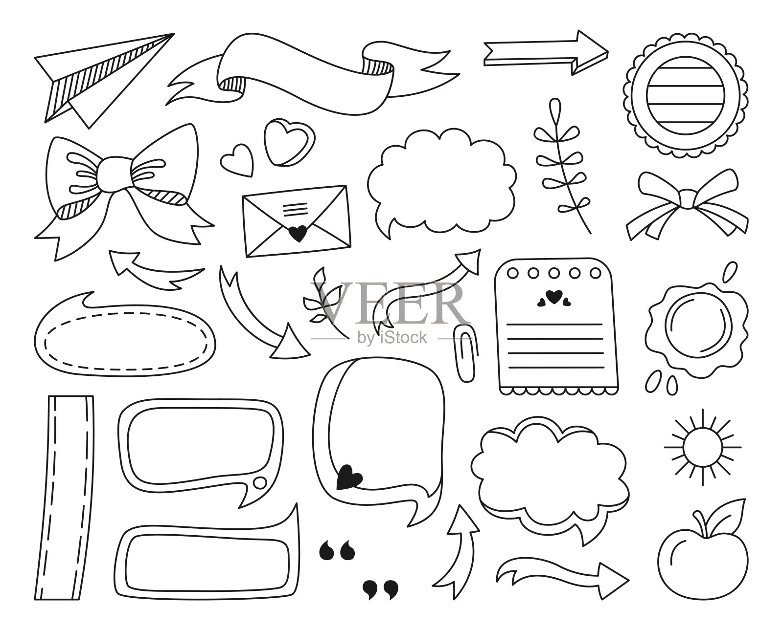 演讲泡泡箭头涂鸦集框架文本装饰学校学习备忘录日记笔记本画草图矢量插画图片素材