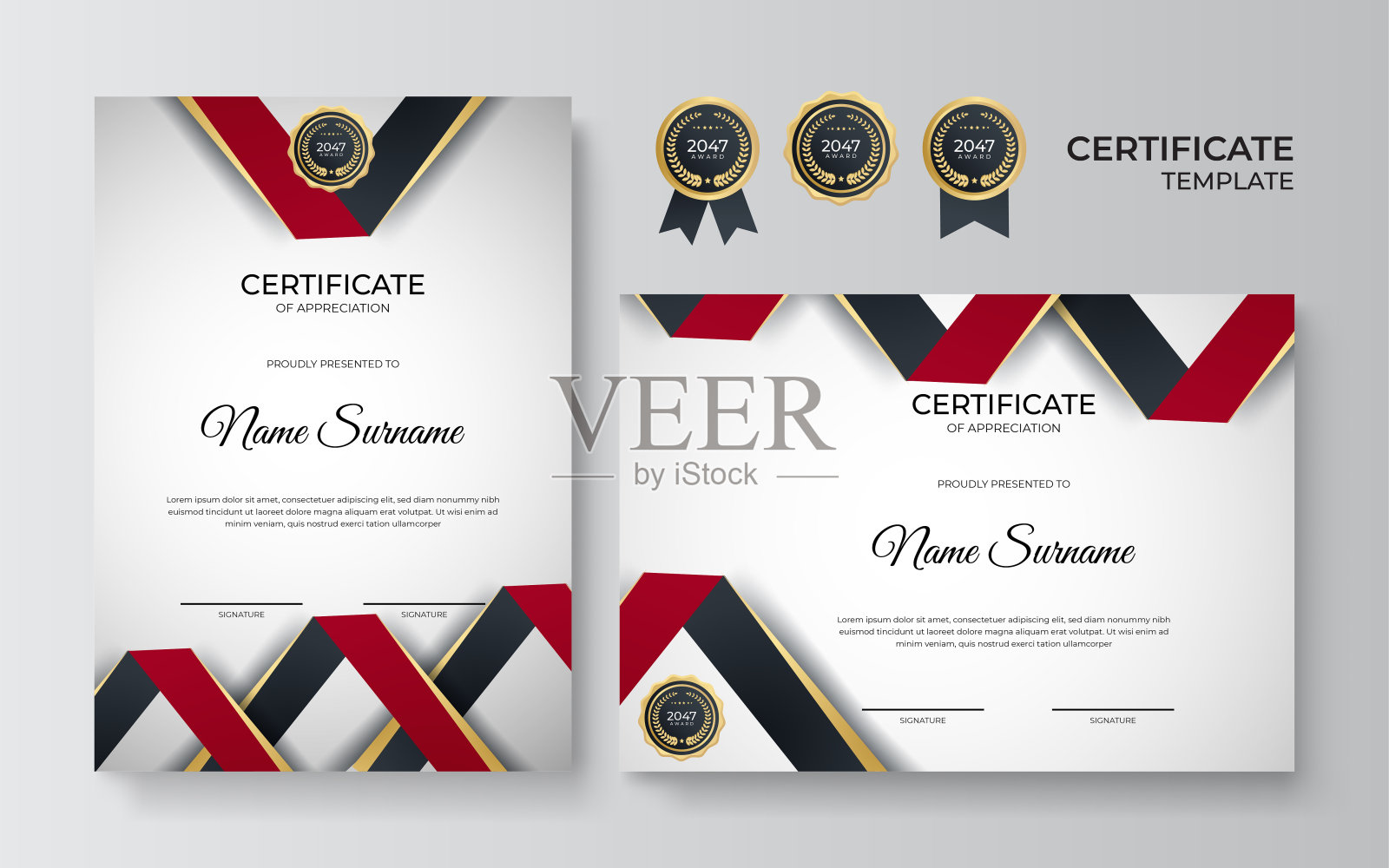 现代员工红黑金证书设计模板设计模板素材