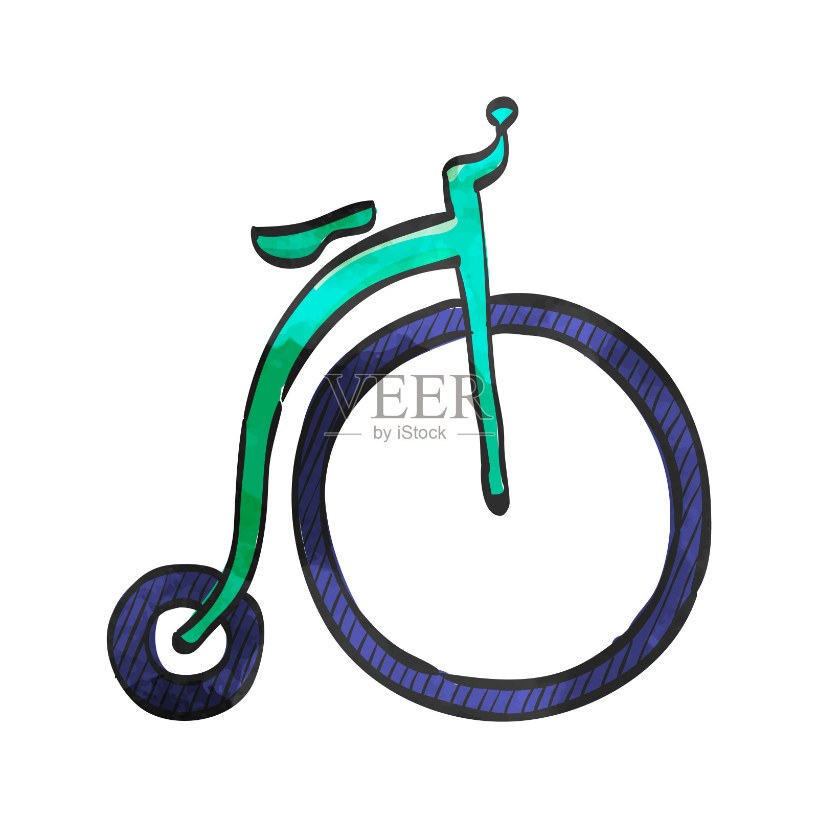 水彩风格图标：高轮自行车插画图片素材
