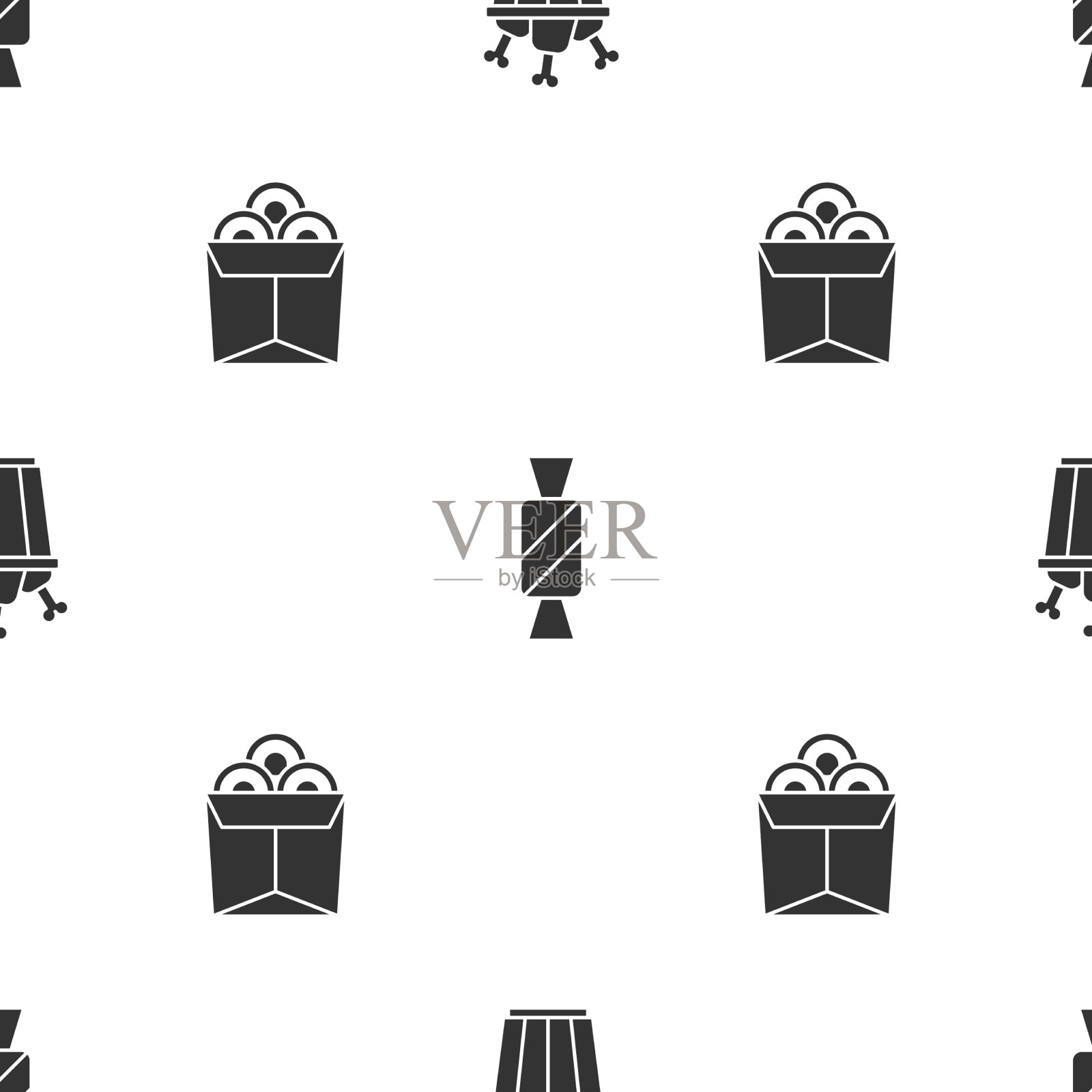 将鸡腿装在包装盒中放入糖果和面条图标素材