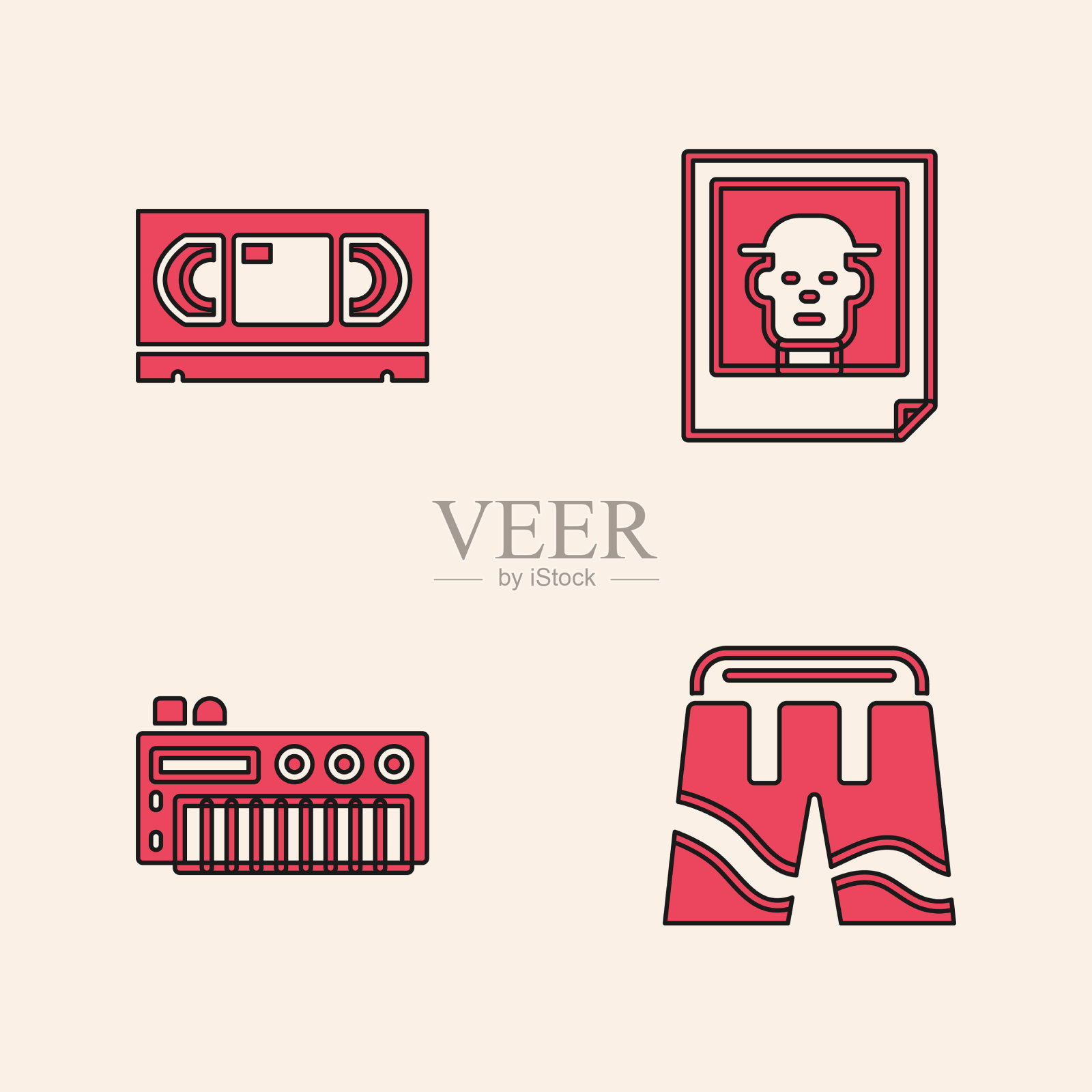 设置短或裤子的VHS录像带照片图标素材