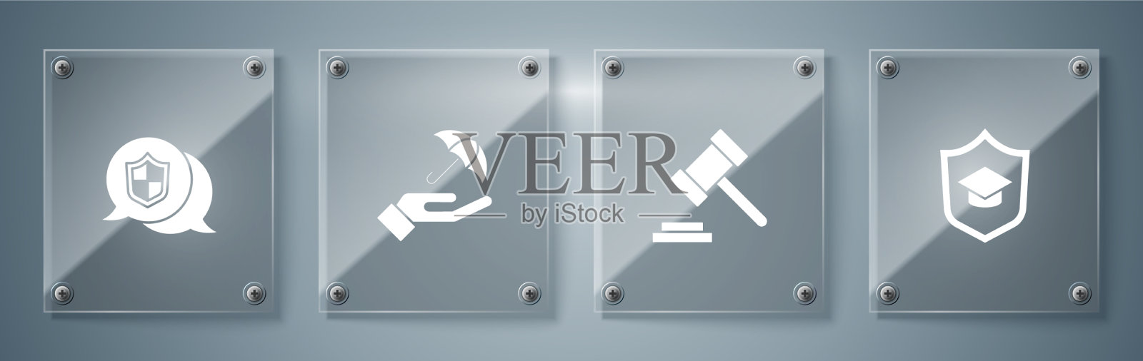 用盾裁判木槌设置毕业帽图标素材