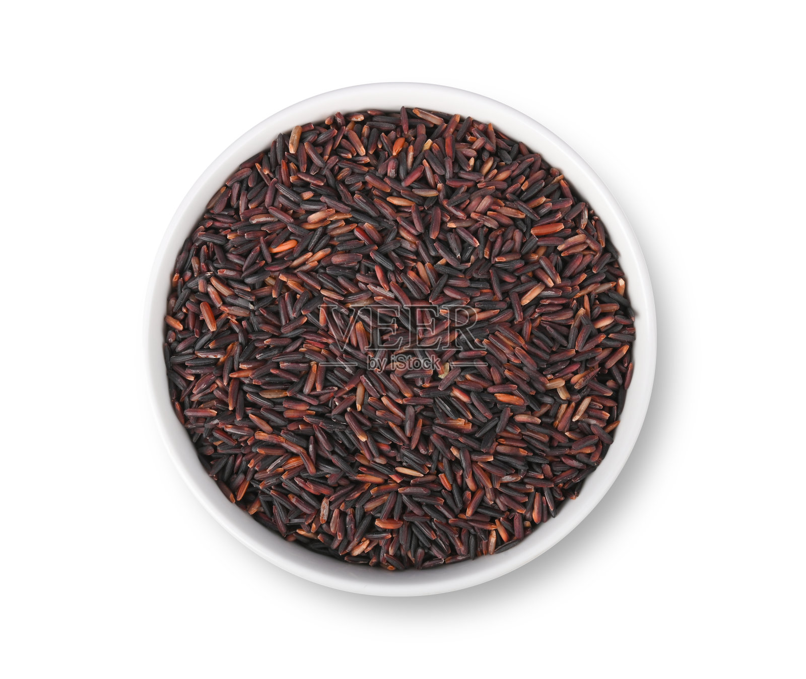 大米，泰国大米孤立在白色背景。俯视图照片摄影图片