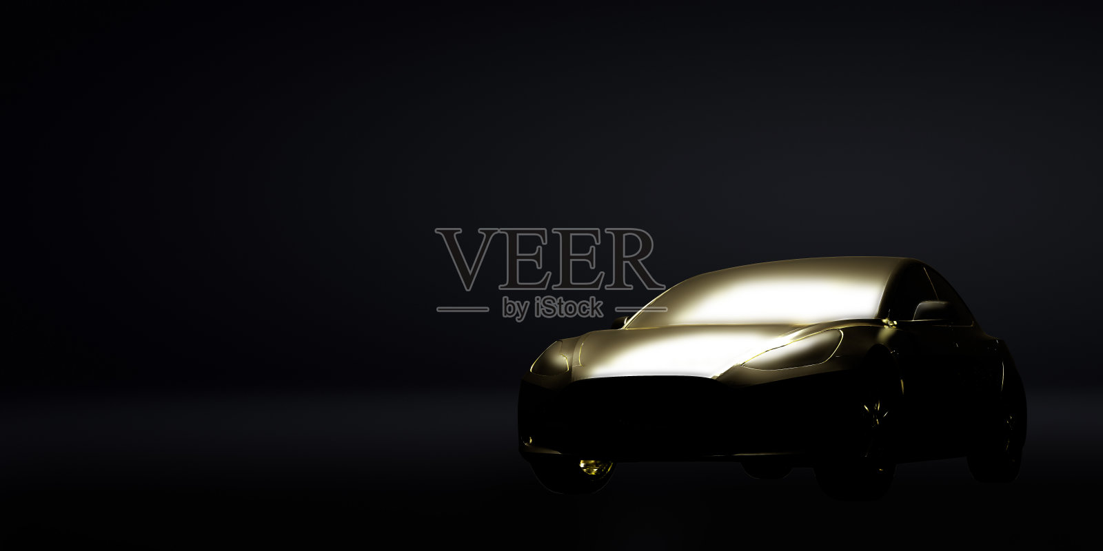 黑色背景的金色豪华汽车，前视图照片摄影图片