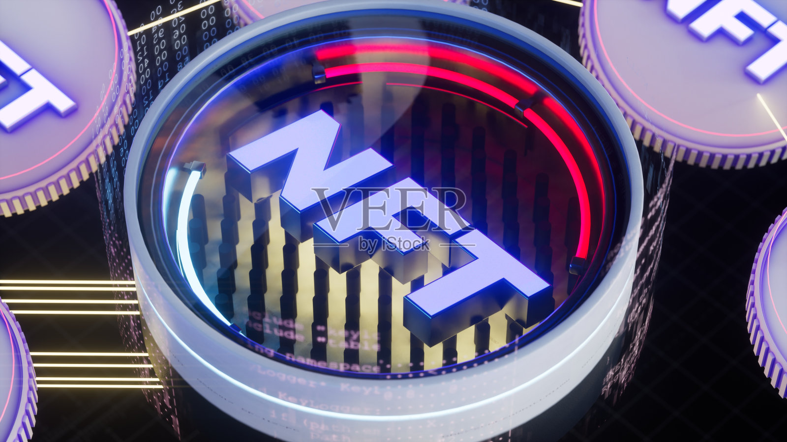 股票市场上的非功能性token项目。加密艺术3d插图。Cryptocurrency主题照片摄影图片