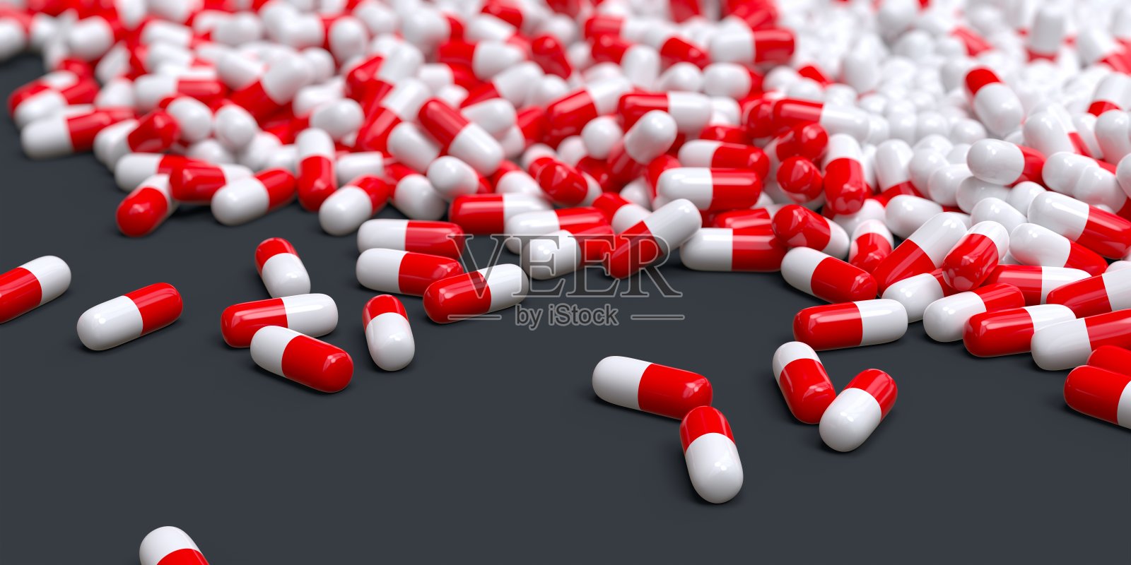 红白医药品胶囊3D电脑生成照片摄影图片