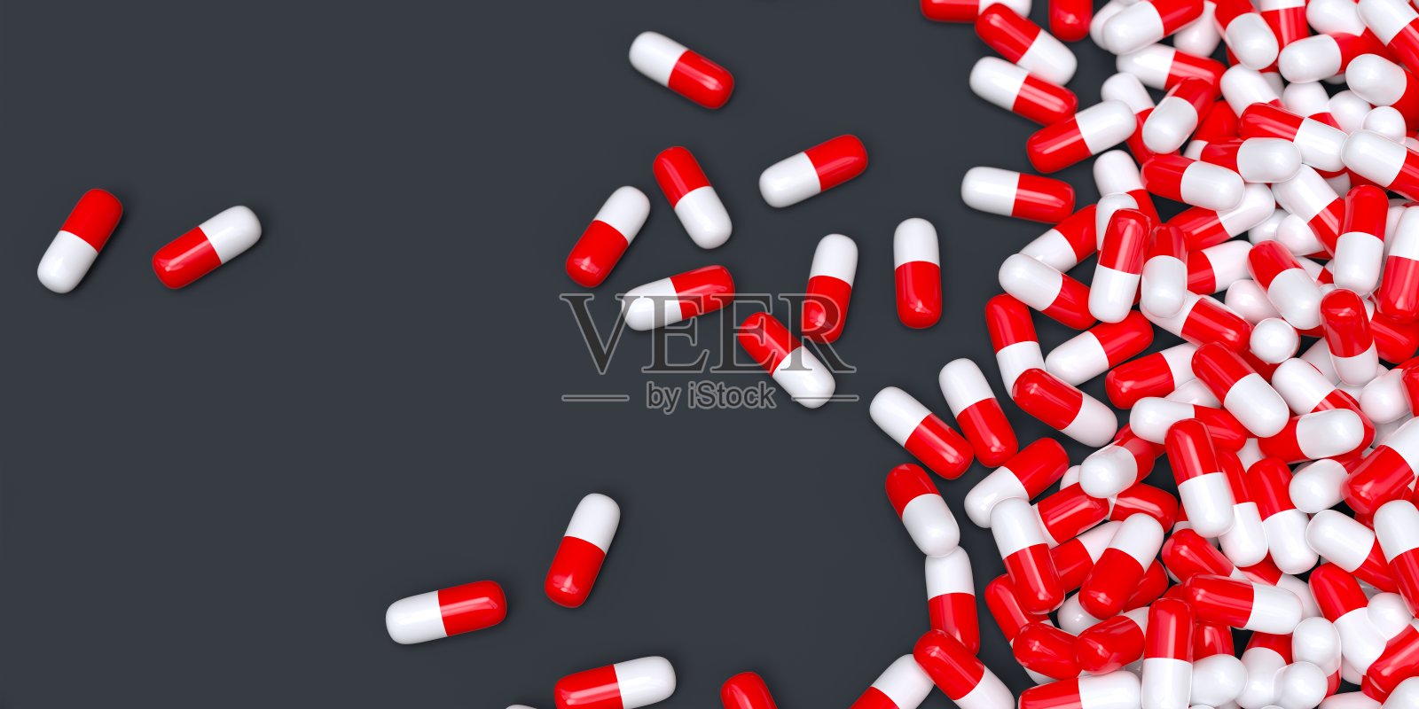 红白医药品胶囊3D电脑生成照片摄影图片