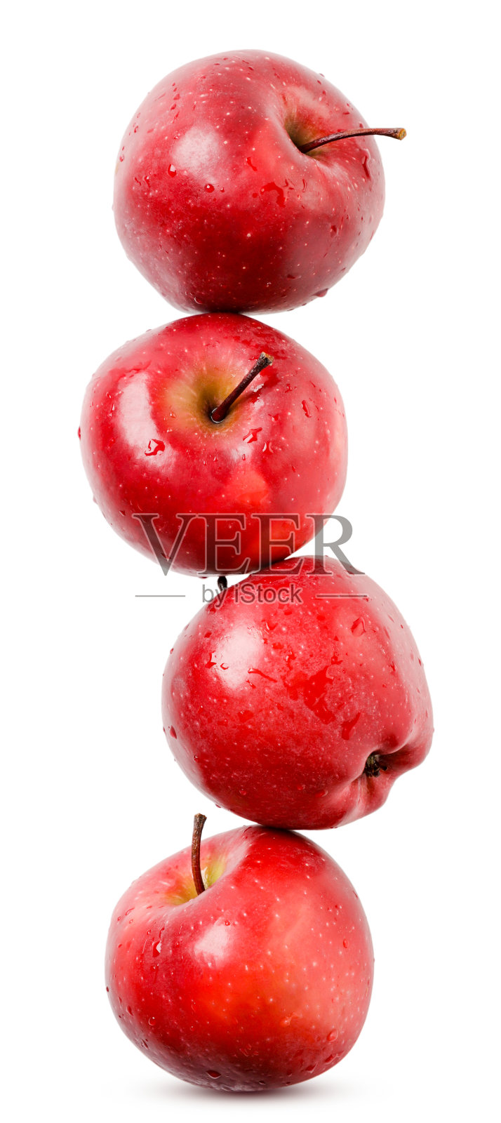 在白色的背景上，红苹果站在另一个的特写上。孤立的照片摄影图片