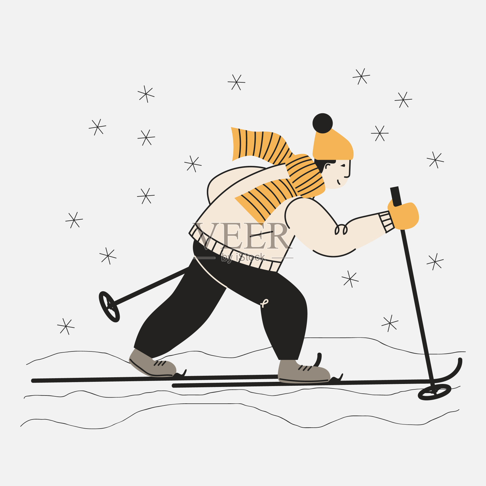 男子越野滑雪插画图片素材