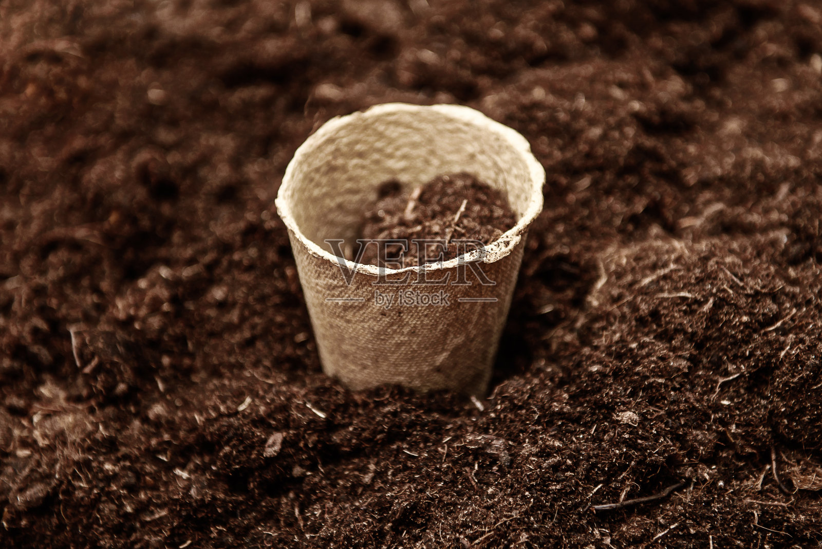 在地面背景上为幼苗准备的泥炭锅照片摄影图片