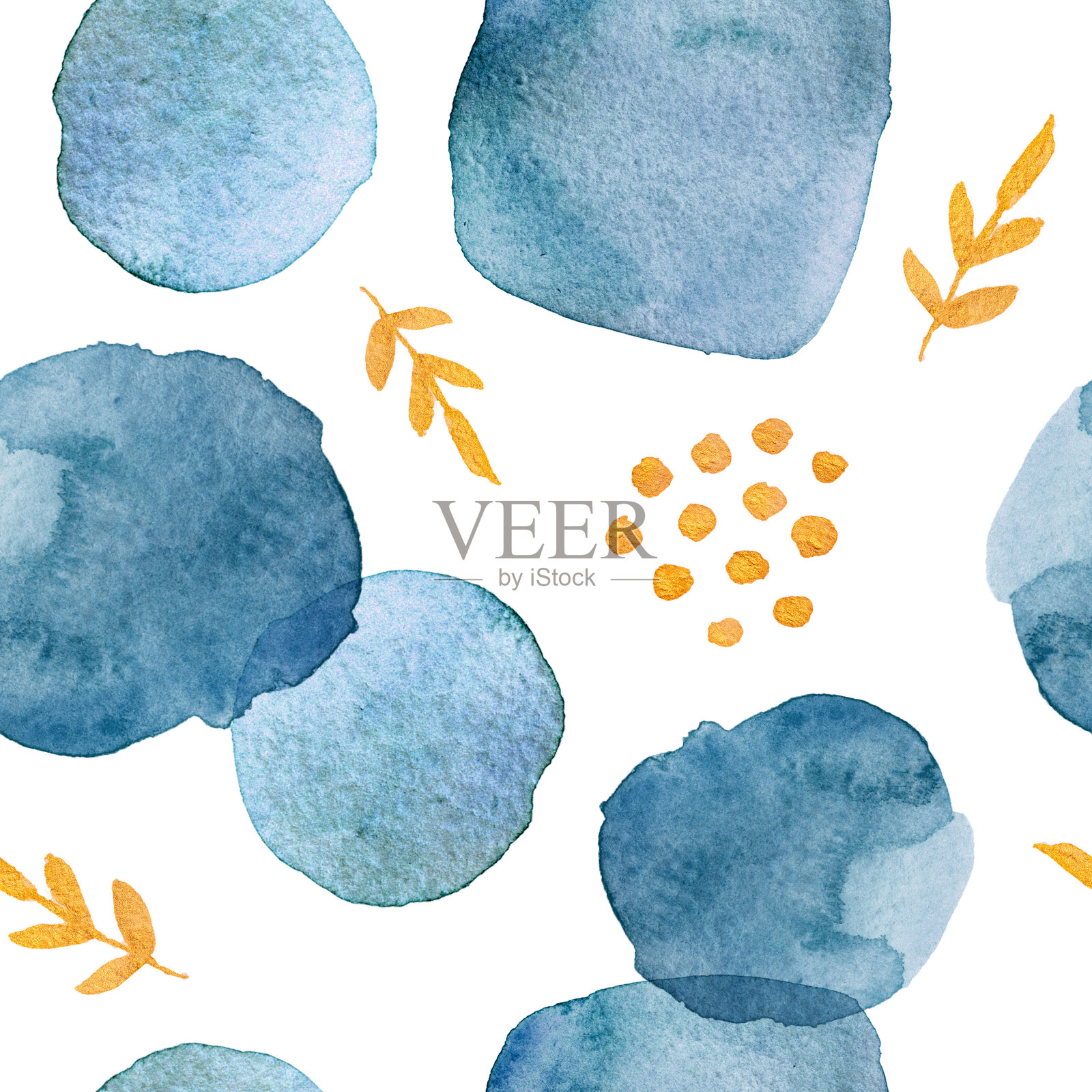 北欧风蓝色水滴金色元素抽象图案插画图片素材