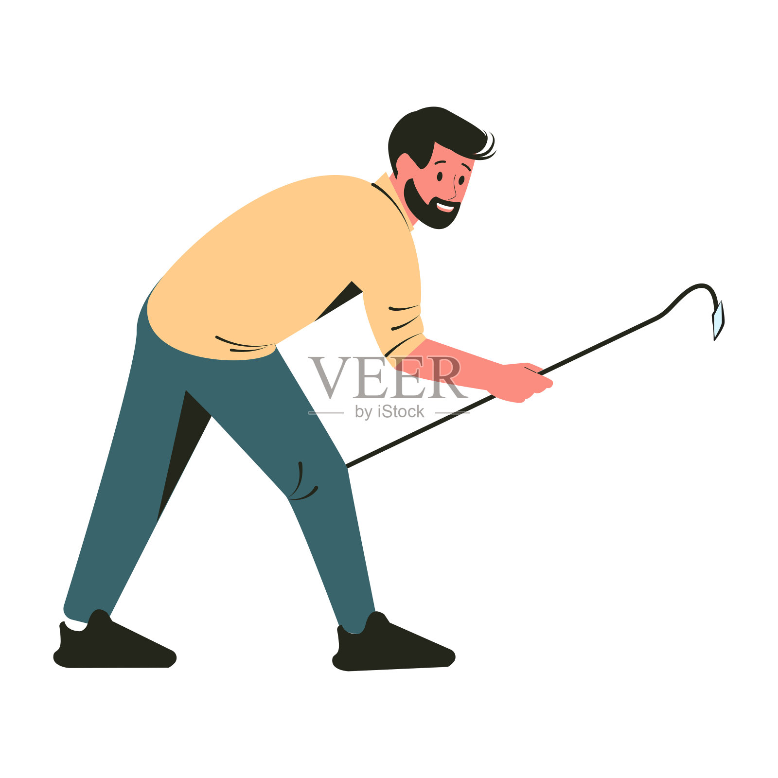 农夫手里拿着锄头干活插画图片素材