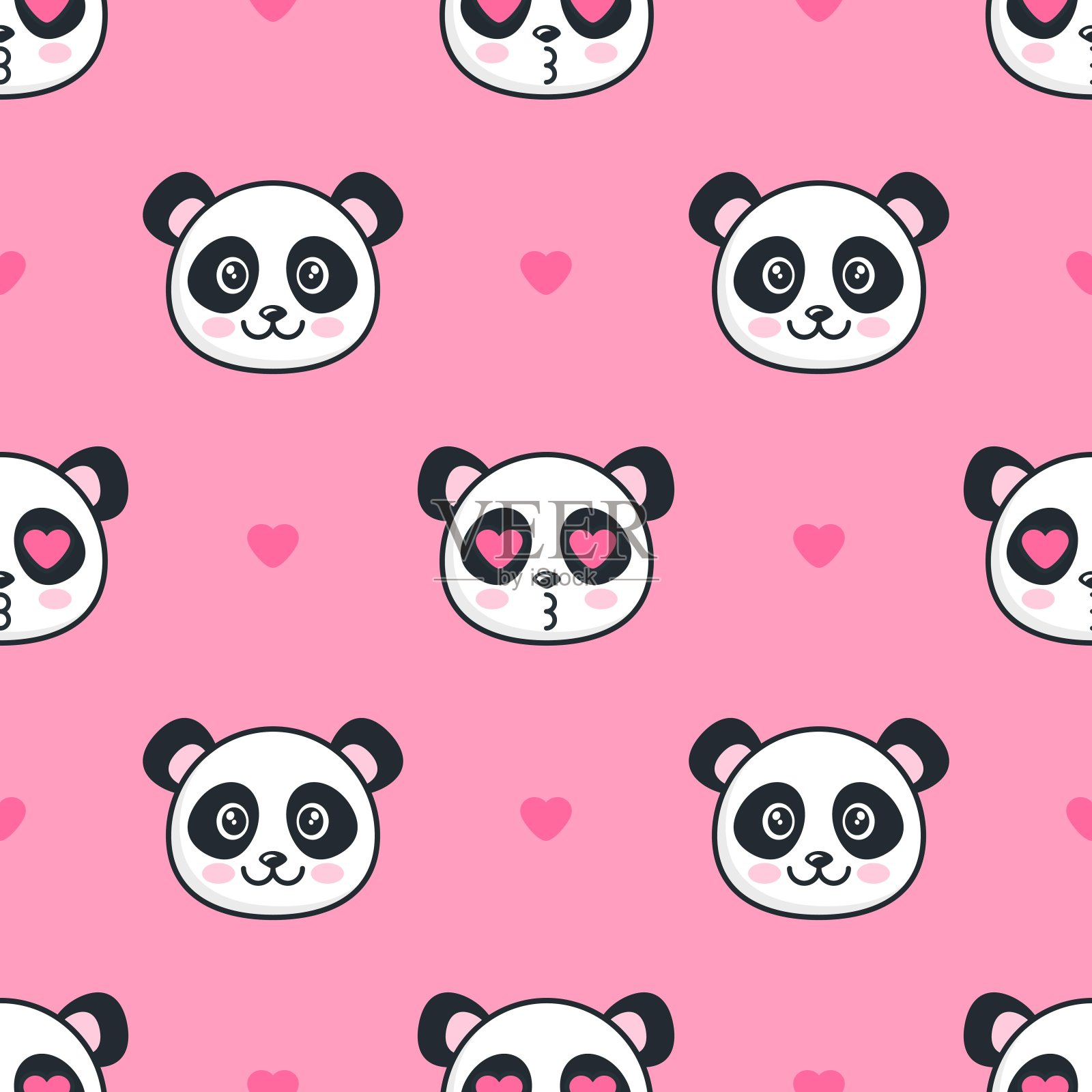 无缝的熊猫和心形图案插画图片素材