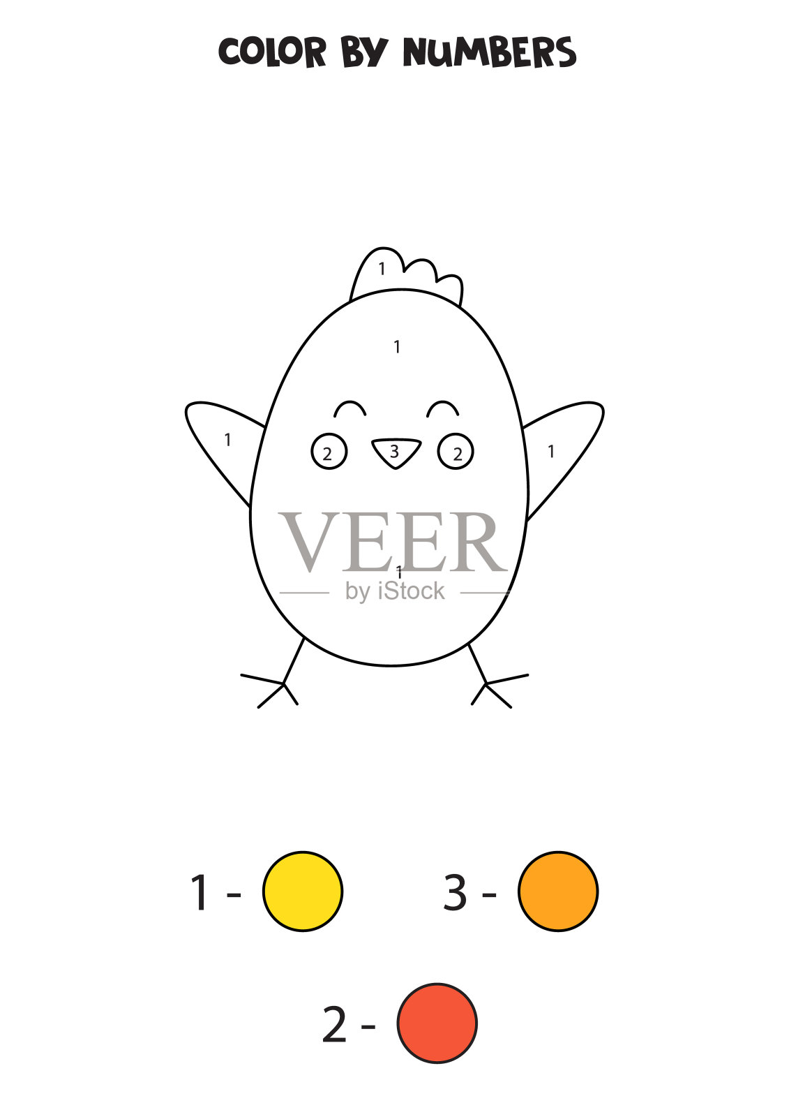 用数字给可爱的复活节鸡上色。工作表的孩子。插画图片素材