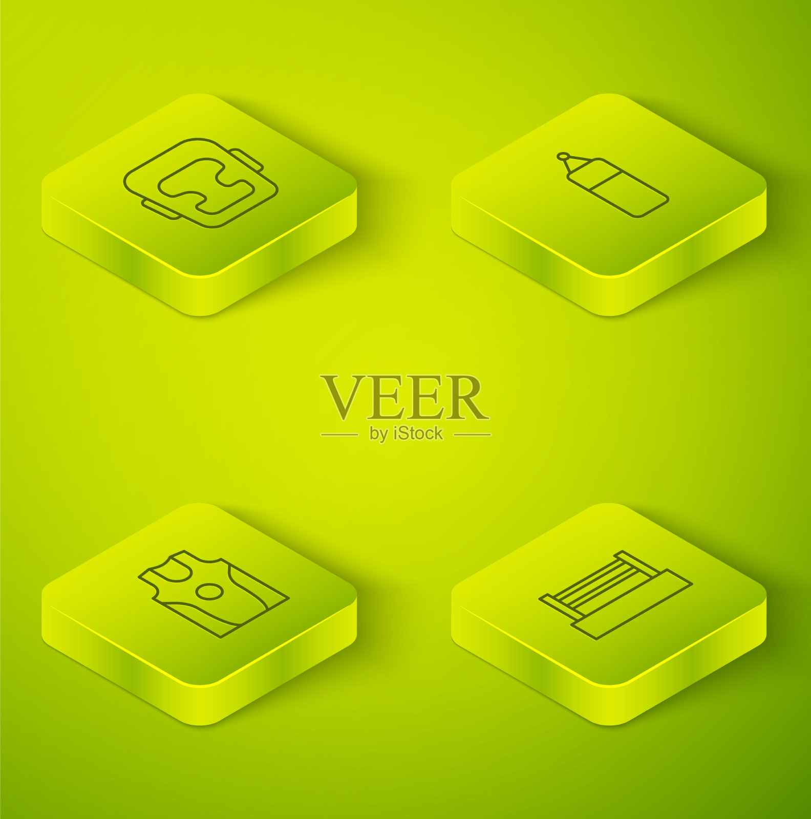 设置等距线沙袋拳击运动衫和图标素材