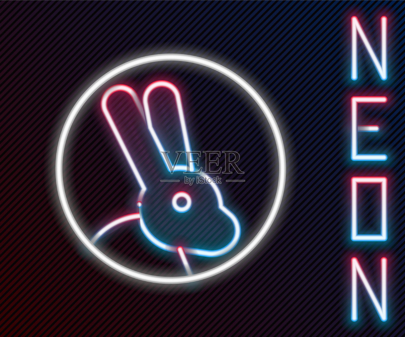 霓虹灯线动物虐待自由与兔子插画图片素材