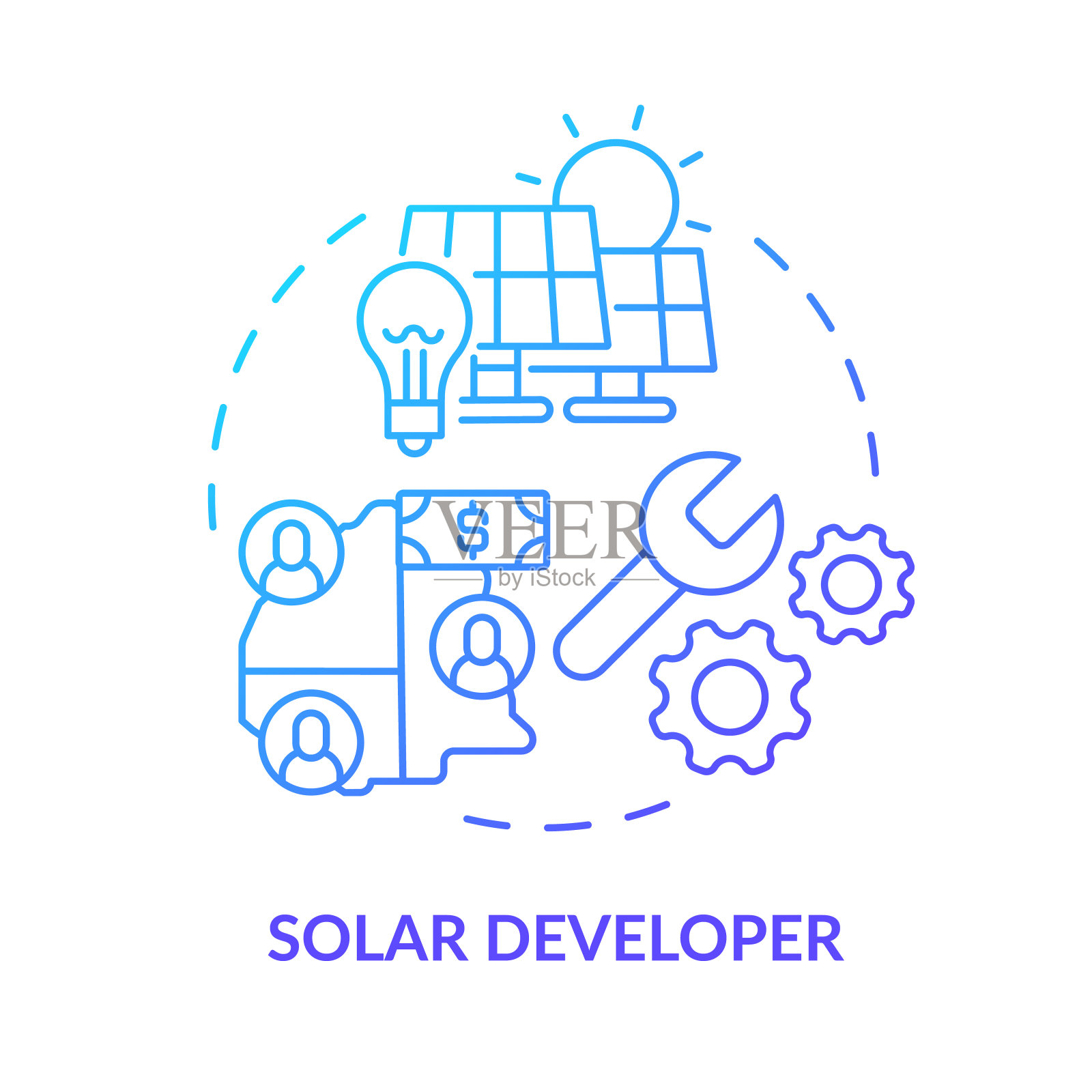 太阳能开发商蓝色渐变概念图标插画图片素材