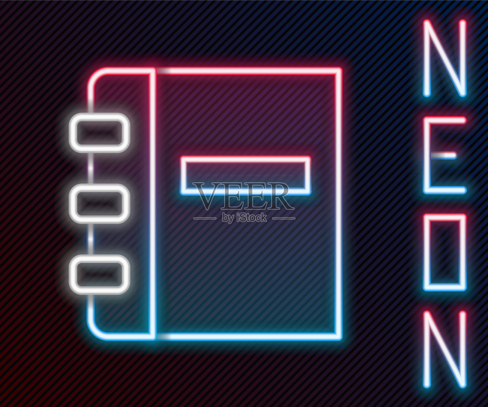 发光的霓虹灯线笔记本图标孤立在黑色上插画图片素材