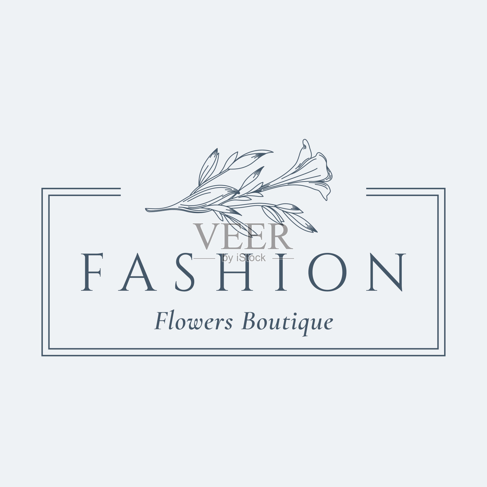 时尚花卉精品店抽象矢量符号、符号模板。复古莉莉插图与Classy排版。优质女性徽章。孤立的插画图片素材