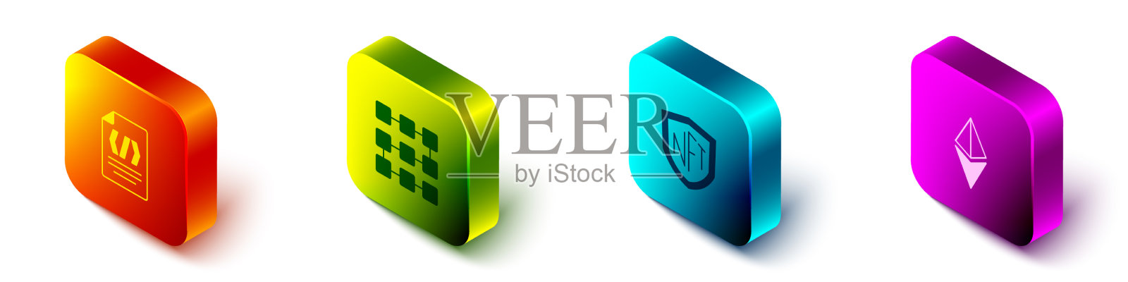 设置等距二进制代码NFT区块链图标素材