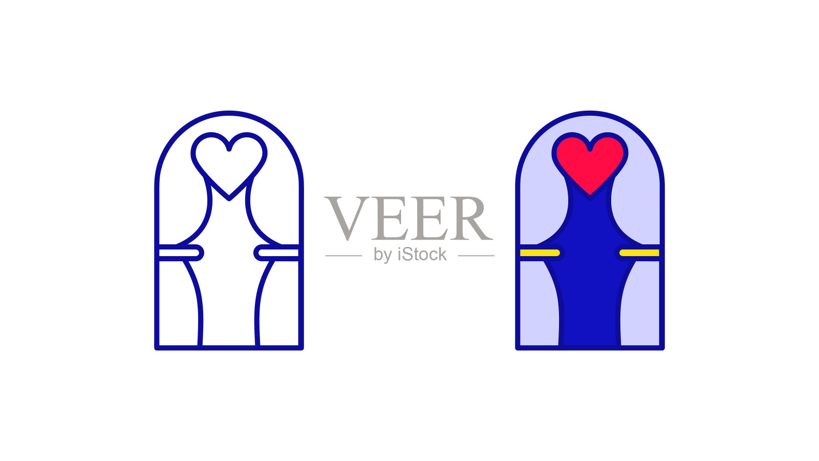 现代心婚所标集。现代简单的蜜月、婚姻和婚礼。图标素材