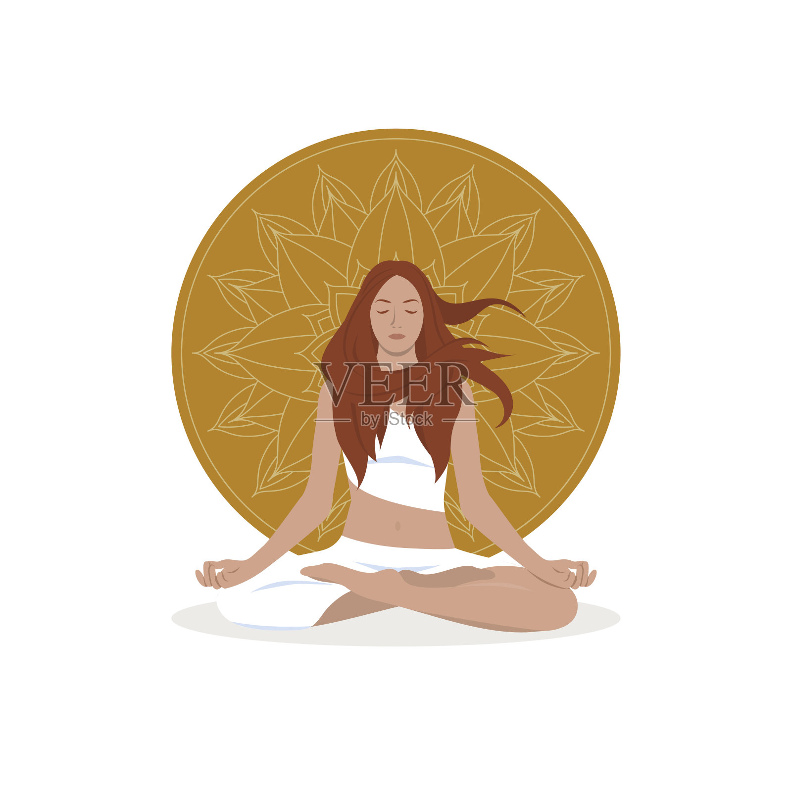 美丽的女孩以莲花的姿势冥想插画图片素材