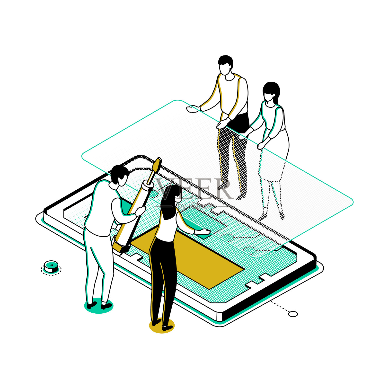 移动维修服务-现代线等距设计风格说明插画图片素材