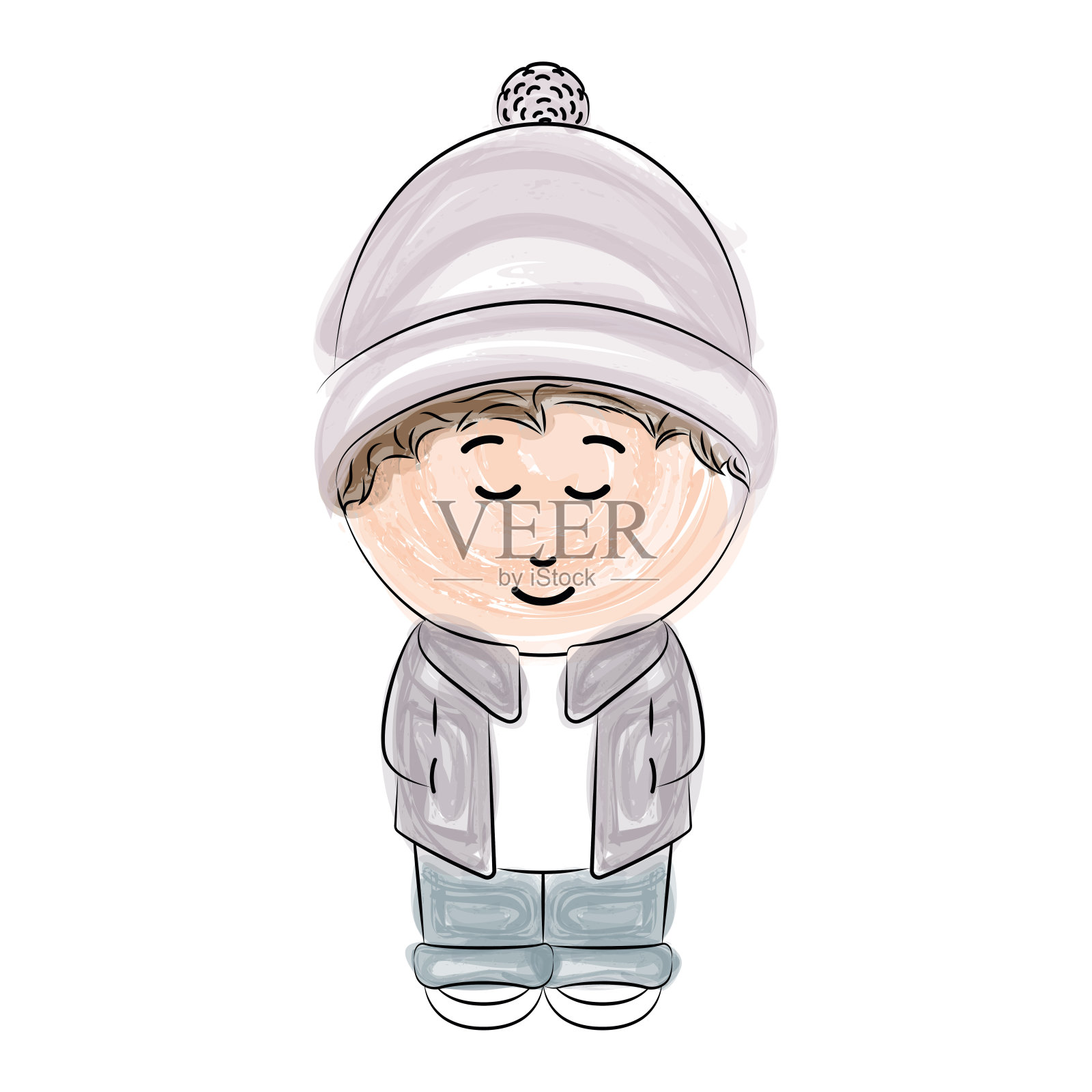 一个快乐男孩矢量的孤立素描插画图片素材