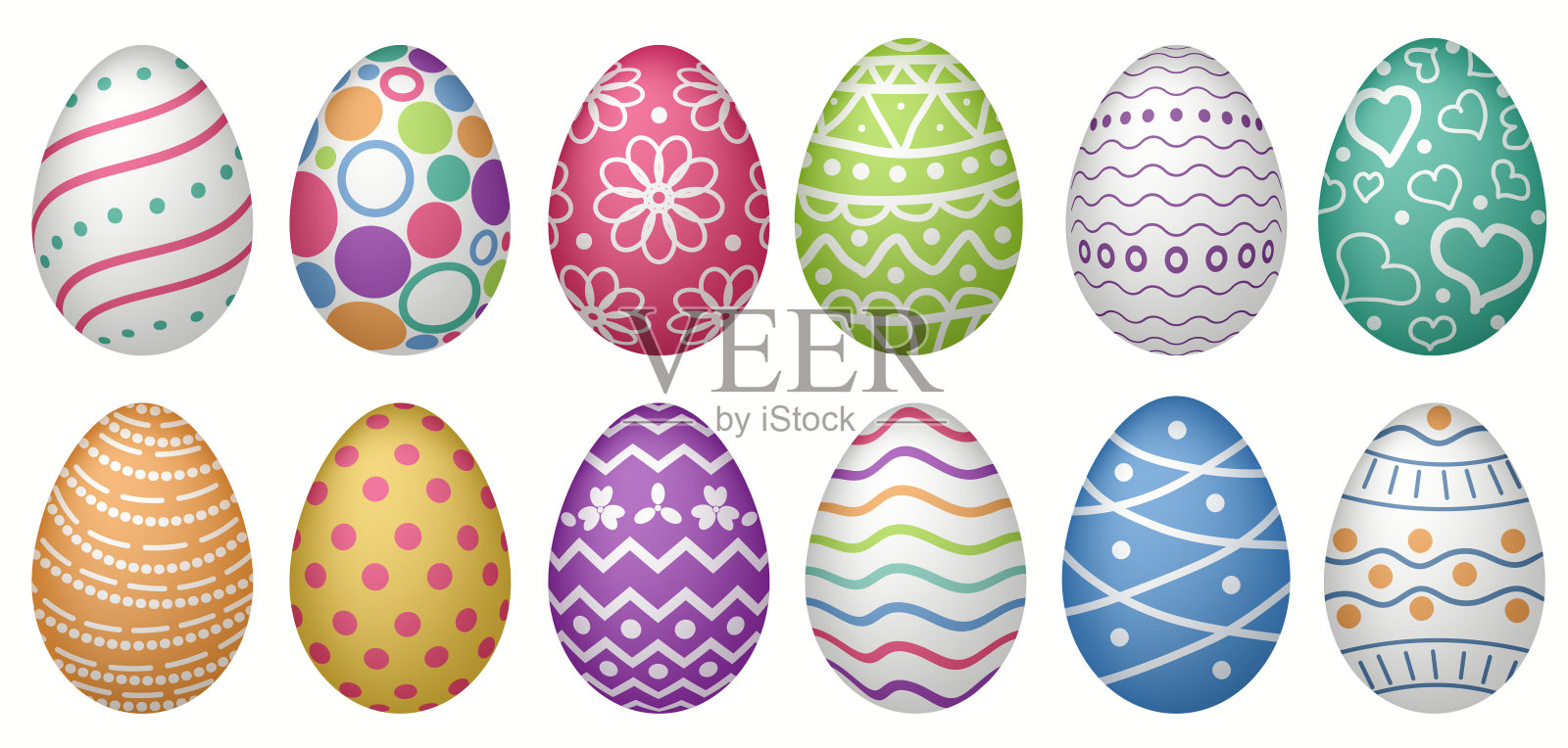复活节彩蛋与现实的装饰图案，矢量插画图片素材