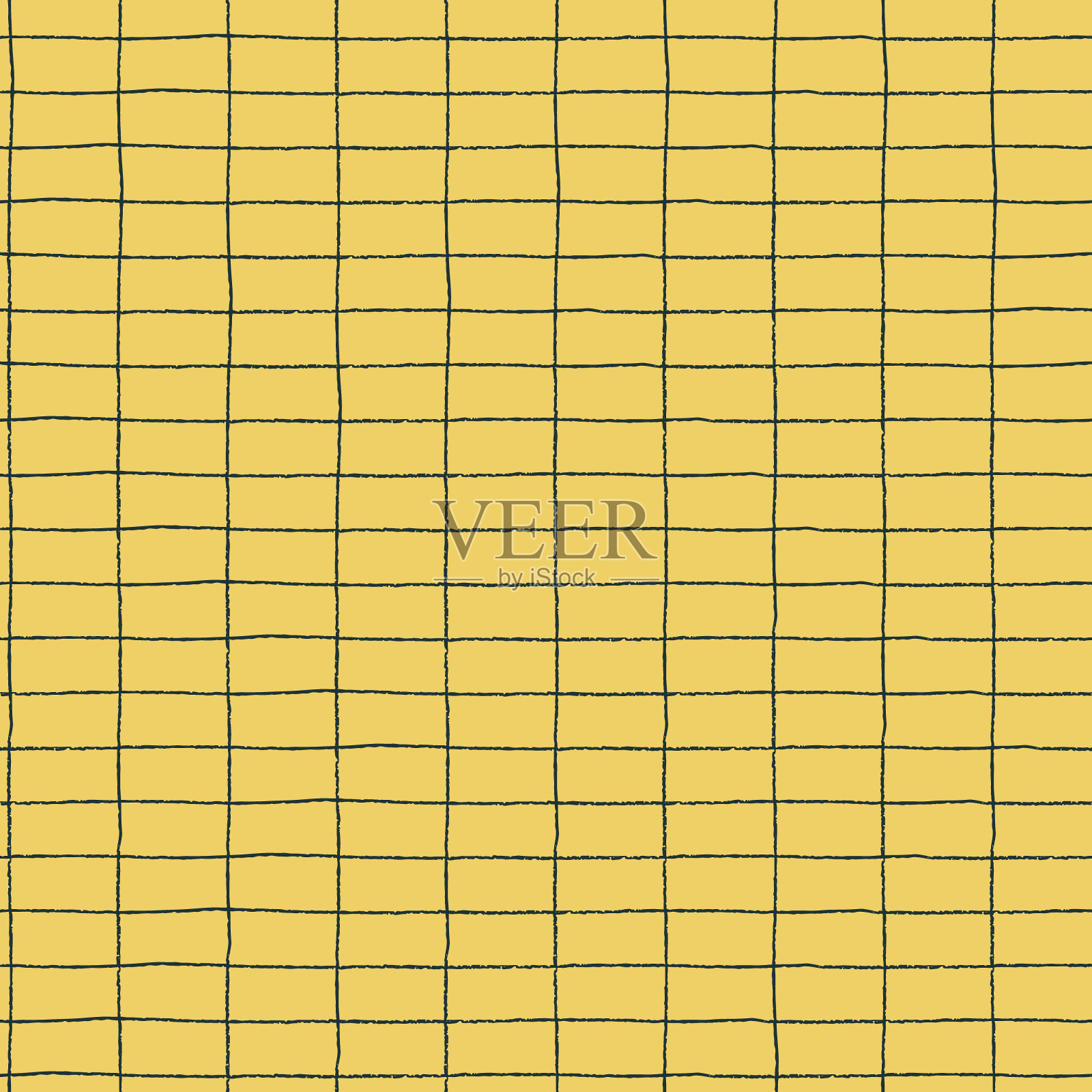 无缝重复模式与手绘网格线在黄色背景插画图片素材