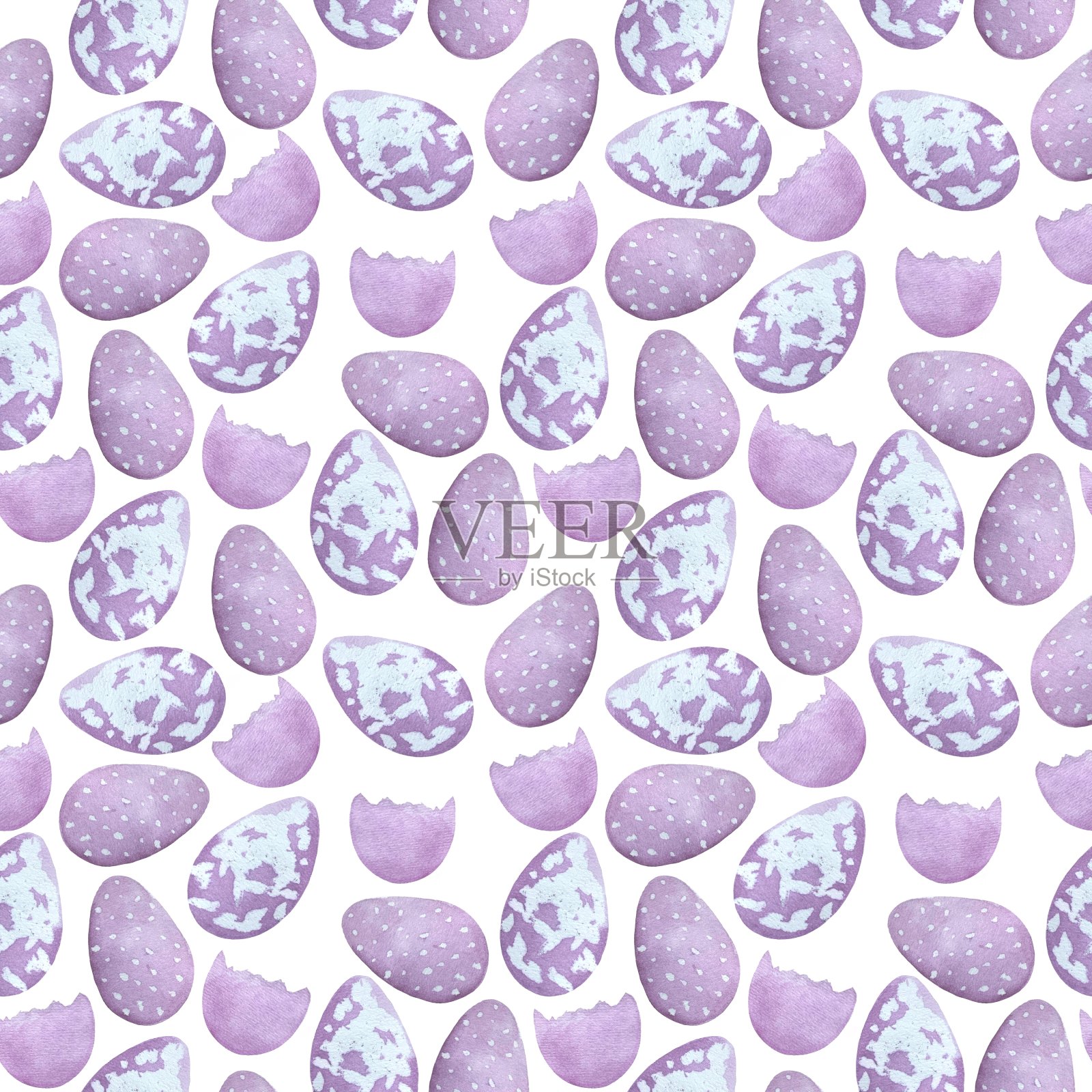 复活节无缝图案的紫色鸡蛋的水彩插图装饰插画图片素材