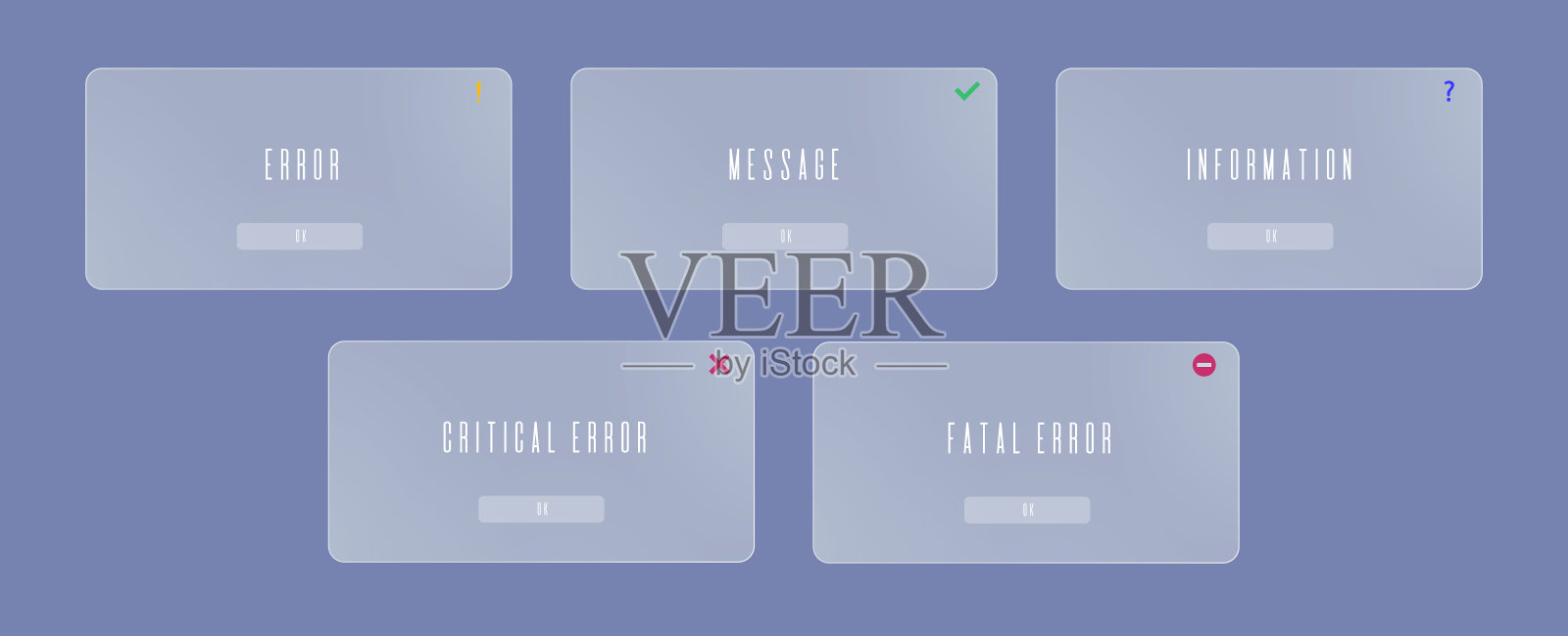 玻璃对话框。磨砂玻璃的系统信息和错误信息弹出插画图片素材