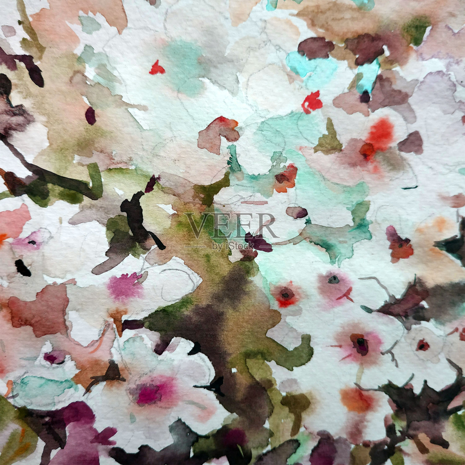 抽象鲜艳的装饰背景。花的图案手工制作。美丽温柔浪漫的兰花花束春花插画图片素材