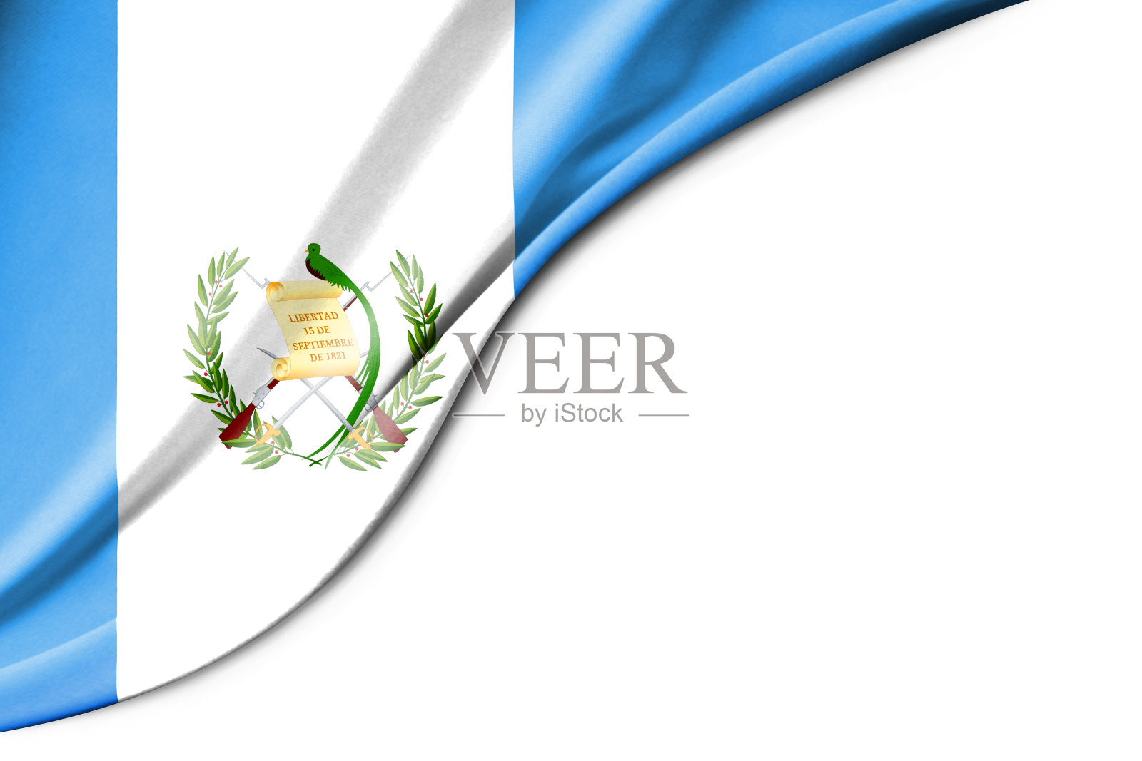 危地马拉国旗。3 d演示。与白色背景空间的文本。照片摄影图片