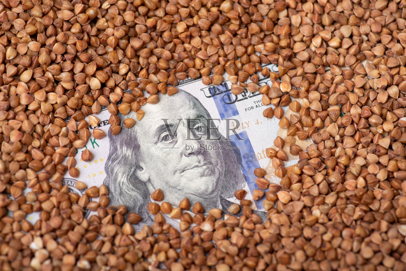 荞麦粥里的美元钞票照片摄影图片