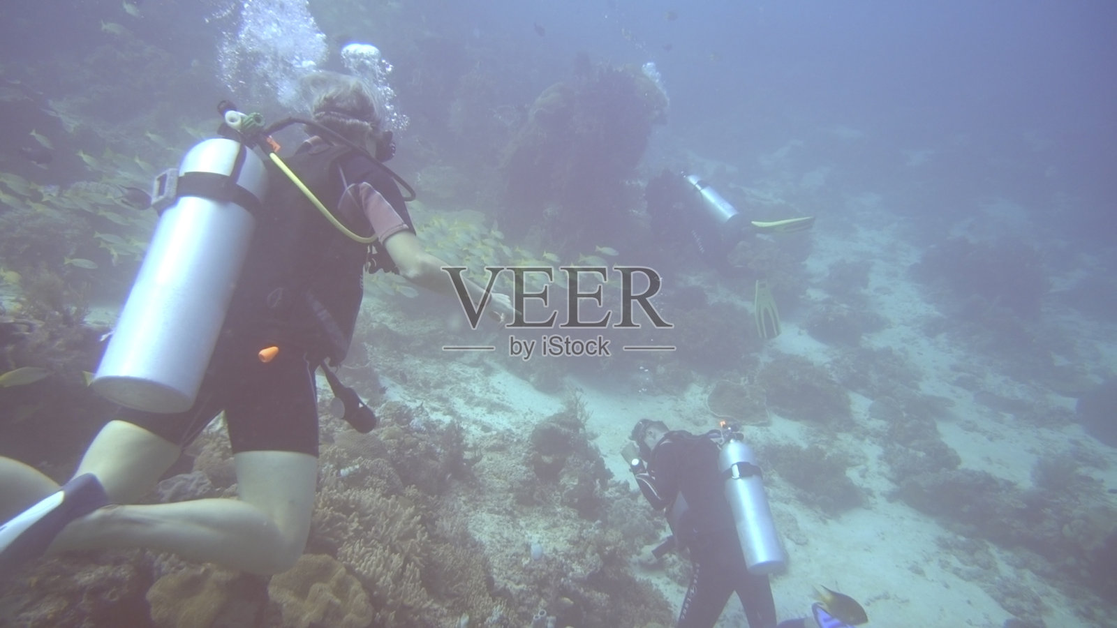 水下的看法，男子潜水附近的礁石照片摄影图片