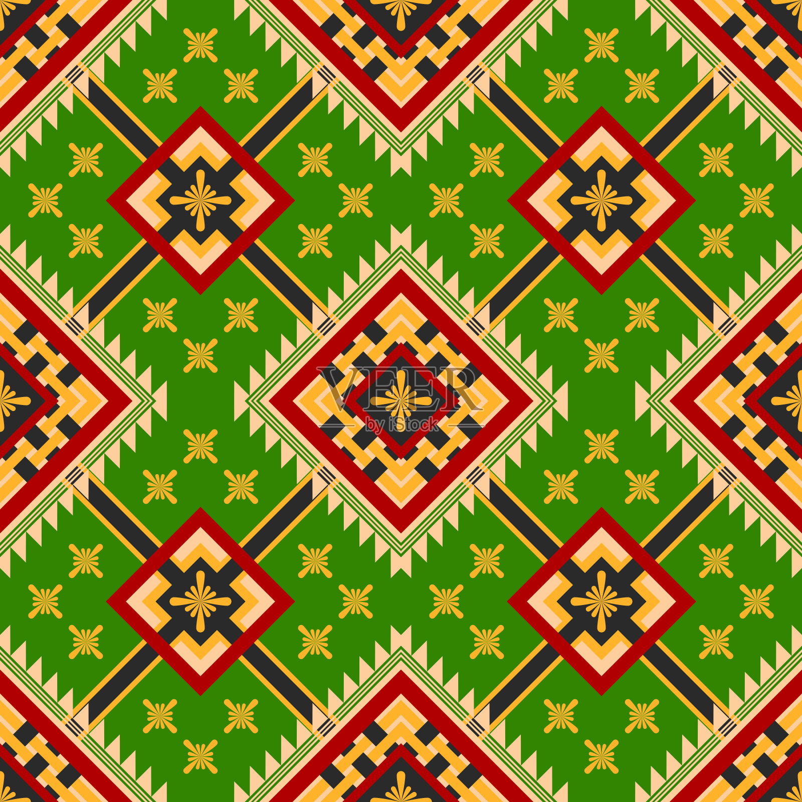 几何图案边界无缝图案插图几何上的绿色背景插画图片素材