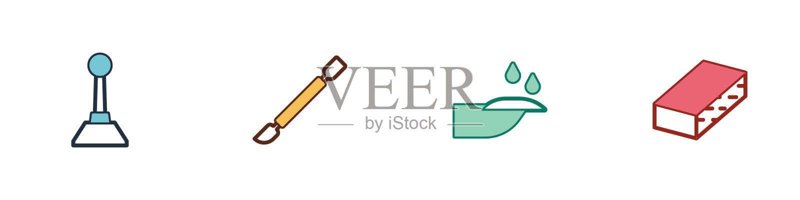 设置修甲铣刀，角质层推进器，指甲和文件图标。向量插画图片素材