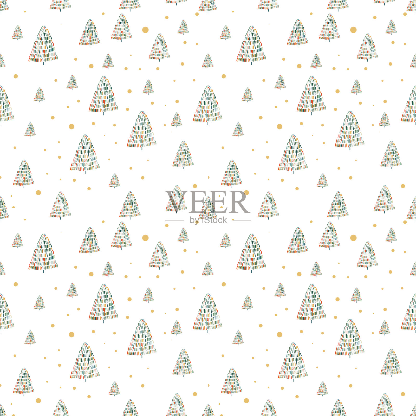 手绘圣诞树无缝图案，素描新年树印花，涂鸦重复的圣诞冷杉背景，涂鸦冬季森林壁纸，noel织物，圣诞树包装无缝设计插画图片素材