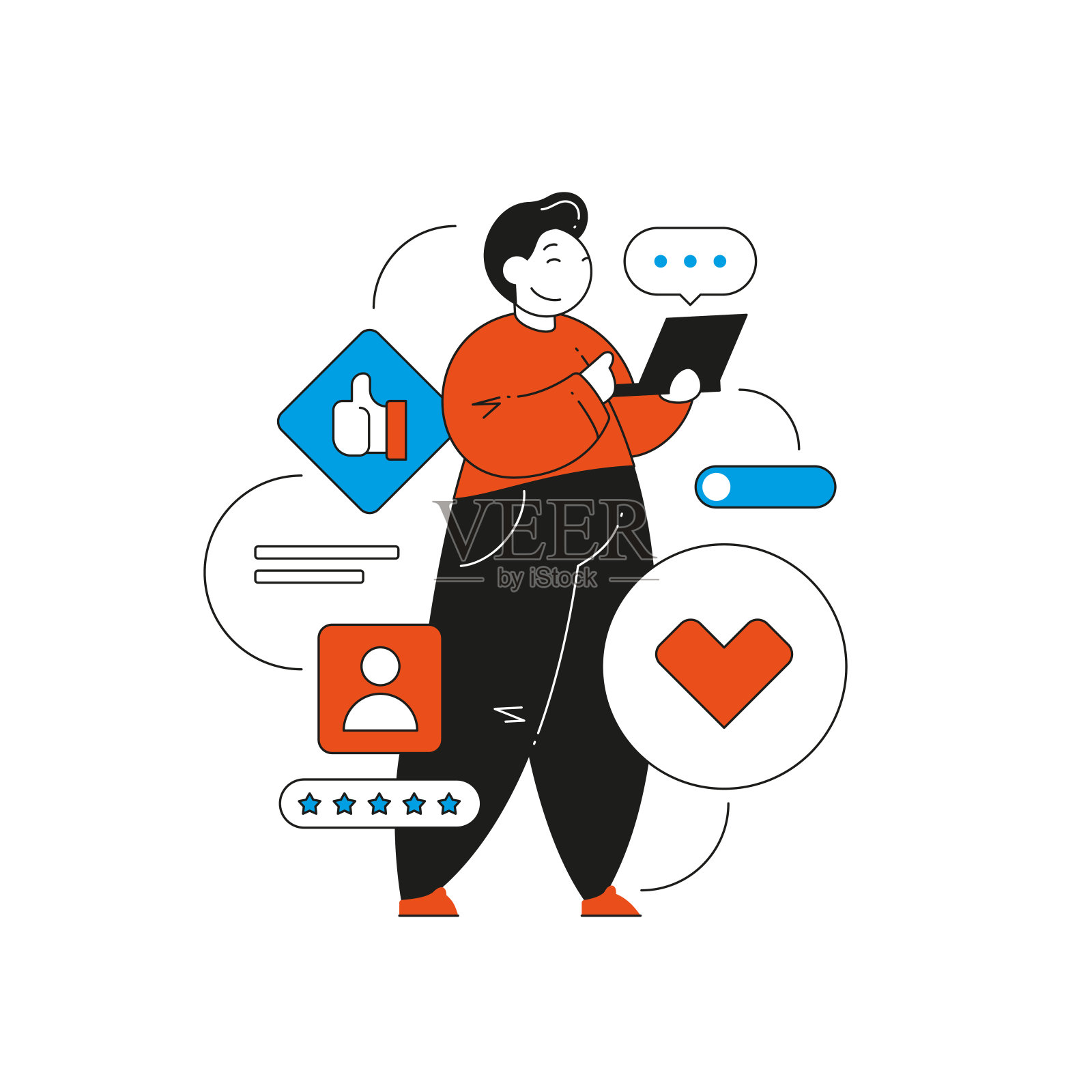 男性互联网社交媒体用户对笔记本向量平面插图。交互式网络浏览插画图片素材