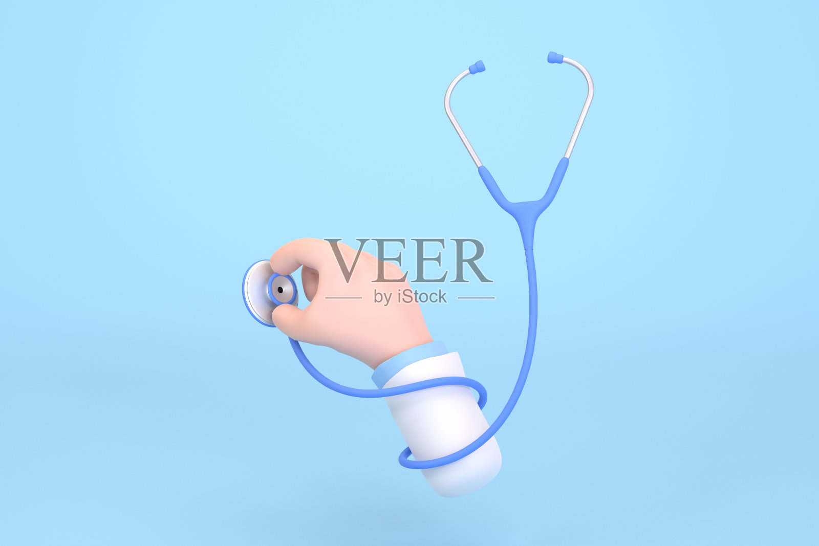 卡通手医生拿着听诊器。医疗保健的概念。照片摄影图片