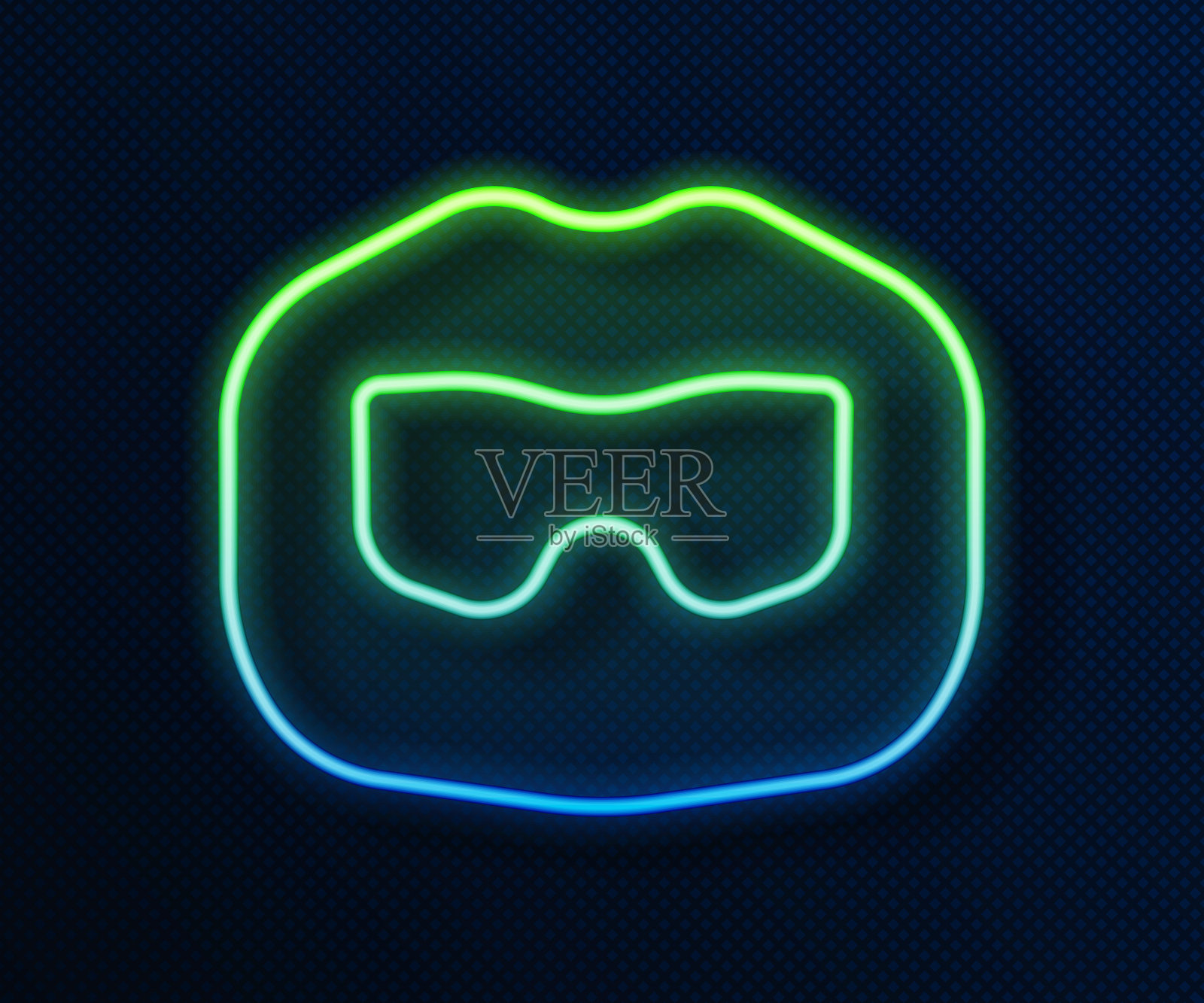 发光的霓虹灯线胡子和胡子图标孤立在蓝色背景。理发店的标志。面部发型。向量插画图片素材