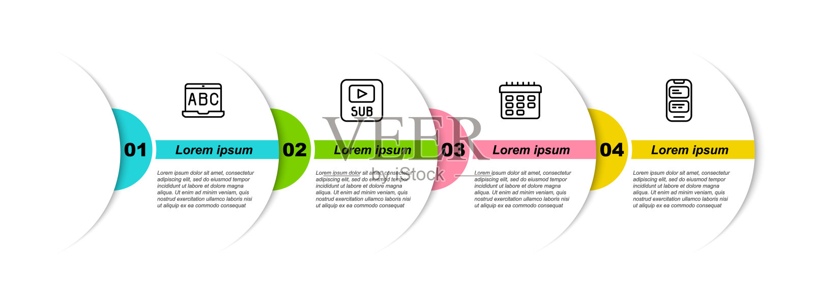 设置在线外语学习，视频字幕，课程表和在线翻译。业务信息模板。向量设计模板素材