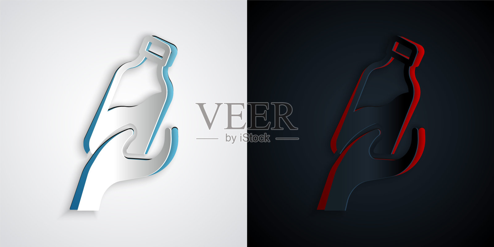 剪纸捐赠水图标孤立的灰色和黑色背景。纸艺术风格。向量插画图片素材