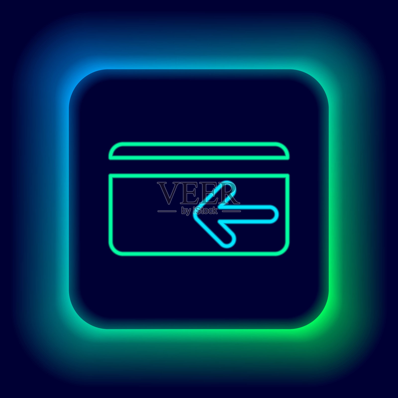 发光的霓虹灯线现金回图标孤立在黑色背景。信用卡。金融服务，退款，投资回报，储蓄账户。色彩斑斓的轮廓的概念。向量插画图片素材